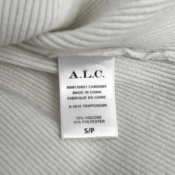 A.L.C.  White Ribbed Turtleneck Puff Sleeve, Size S - Picture 9 of 10
